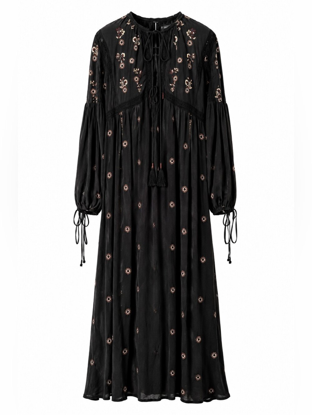 Free People Intimately Black Floral Chasing Spring Maxi Bodysuit, M, Embroidered